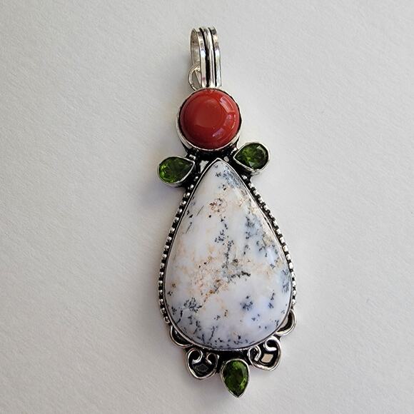 Chrysoprase and Peridot Pendant Necklace in Sterling Silver - 20 Inch Chain - Picture 3 of 8